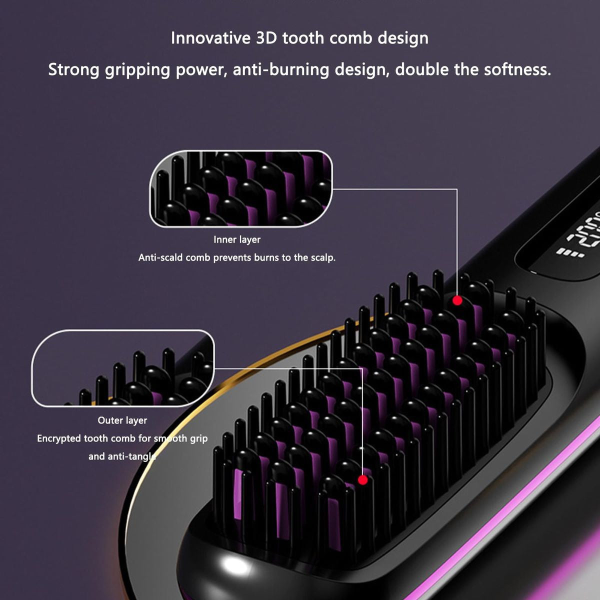 Nexa Grid Cordless Hair Straightener Brush | Portable USB-C Rechargeable Heated Comb with 3200mAh Battery